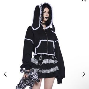 Willow Black and White Hoodie with Lace Trim